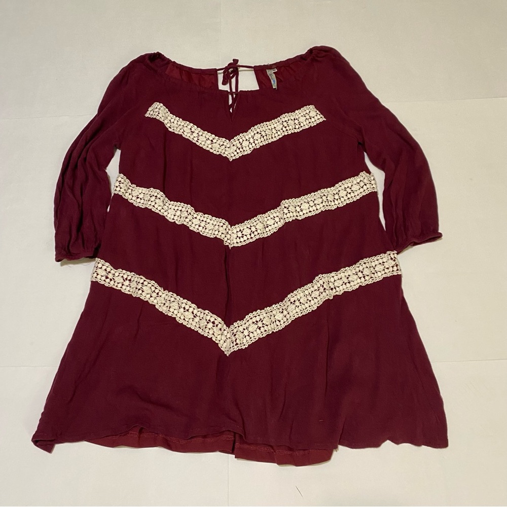 ❤️Andree Burgundy Puff Sleeve Embellished Dress